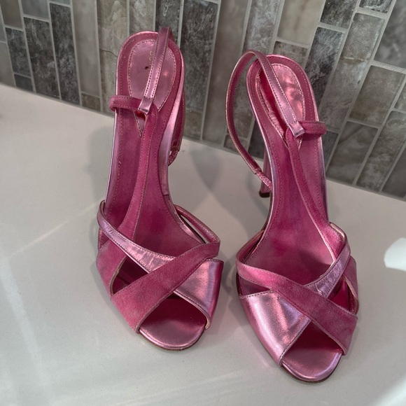 BCBG Metallic and Suede Leather Sling Back Heels Size 9 - Picture 1 of 4